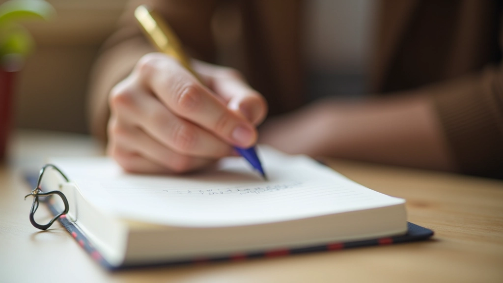 Nahaufnahme von Handschrift in einem Journal mit bunten Markierungen