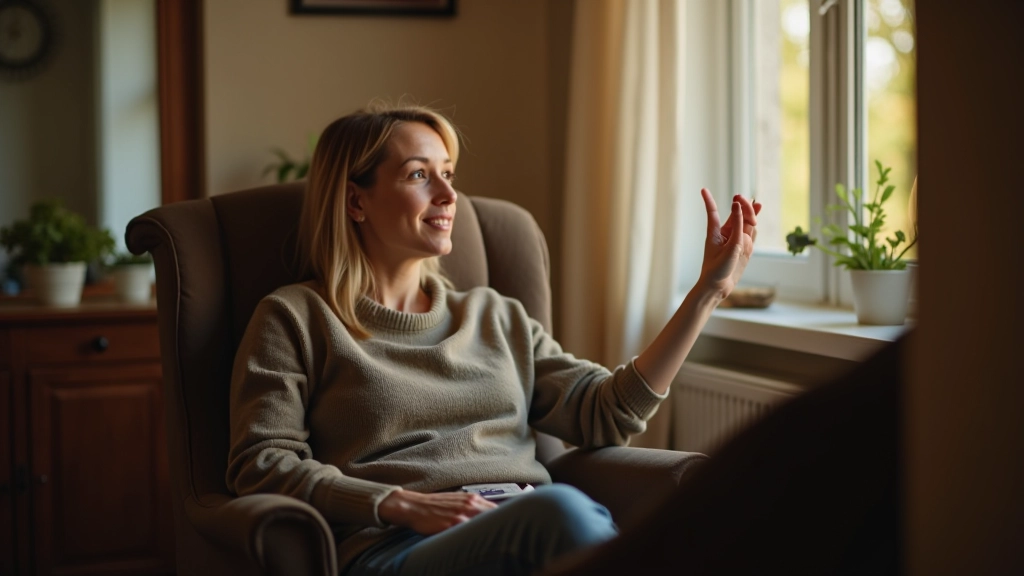 Person sitzt in gemütlichem Lesesessel und schaut nachdenklich aus dem Fenster